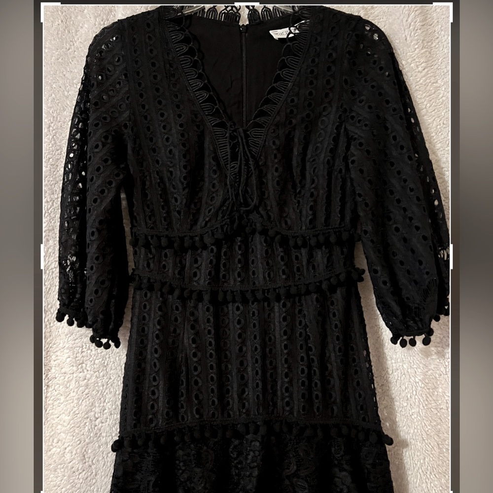 Peace & Chacos Black Embroidered Eyelet Fabric Dress Size Small